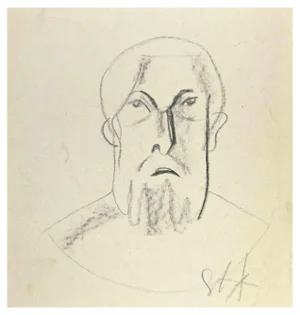 Louis Berthomme Saint-Andre, The Old Man's Face, Pencil Drawing, Mid 20th Century