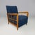 Italian Art Deco wooden armchairs in blue fabric with armrest, 1940s Pair of padded armchairs upholstered in blue fabric....