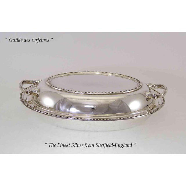 1970s 1970’s Vintage/New Set of 4 Silver Round Platter, Bread Boat, Entree Dish & Cover, and Gravy Boat, Bead Pattern For Sale - Image 5 of 15