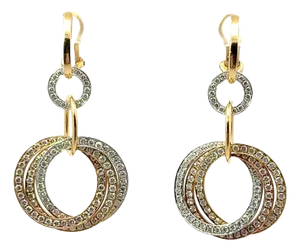 Diamond Interlocking Hoop Drop 18k Tri-Color Gold Earrings - 2 Pieces