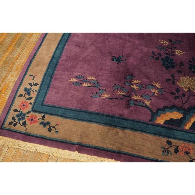 Eggplant 1920s Purple Floral Antique Chinese Art Deco Carpet 6'2"x8'9" Knotted Wool Rug For Sale - Image 8 of 10
