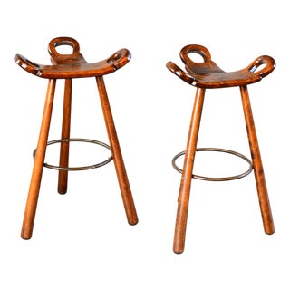 Mid-Century Modern Brutalist Marbella Bar Stools by Sergio Rodrigues, 1970s, Set of 2 For Sale