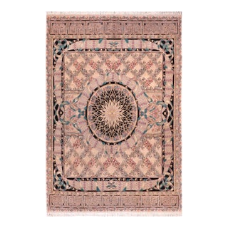 Shabby Chic Medallion 1990's Pak-Persian Tan/Black Wool Rug - 9'2'' X 12'3'' For Sale