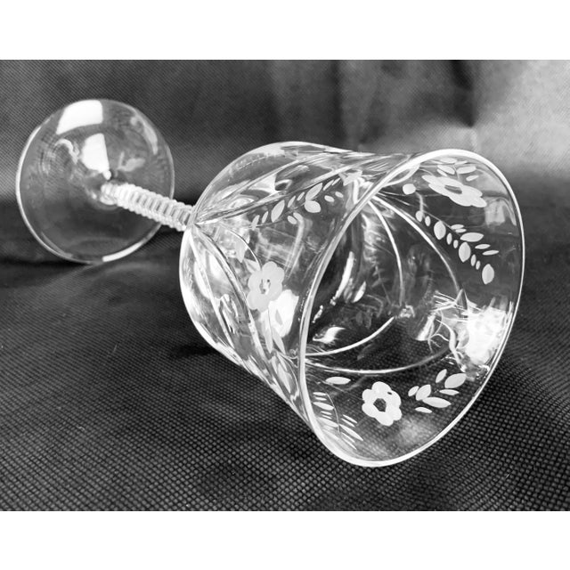 1940s Set of Six Wine Glasses Cut and Etched by Rock Sharpe-Burleigh Pattern For Sale - Image 5 of 11