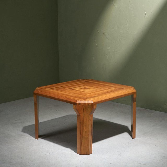 Contemporary Coffee Table in Italian Walnut with Geometric Inlayed Pattern For Sale - Image 3 of 9