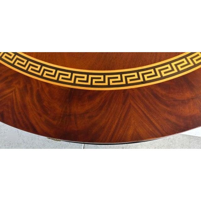Early 20th Century Regency Style Round Pedestal Table, Greek Key Inlay & Bronze Claw Feet & Mounts For Sale - Image 9 of 12