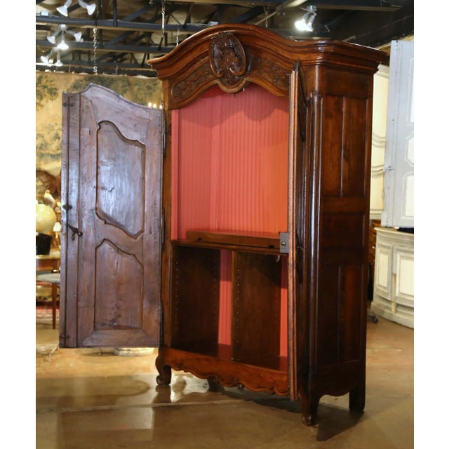 18th Century French Louis XV Carved Walnut Armoire Lyonnaise With Floral Motifs For Sale In Dallas - Image 6 of 12