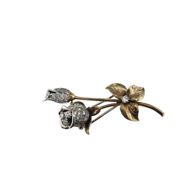 Fred Paris 18K Yellow and White Gold Diamond Rose Brooch/Pin- An exquisite piece from the renowned French jeweler Fred...