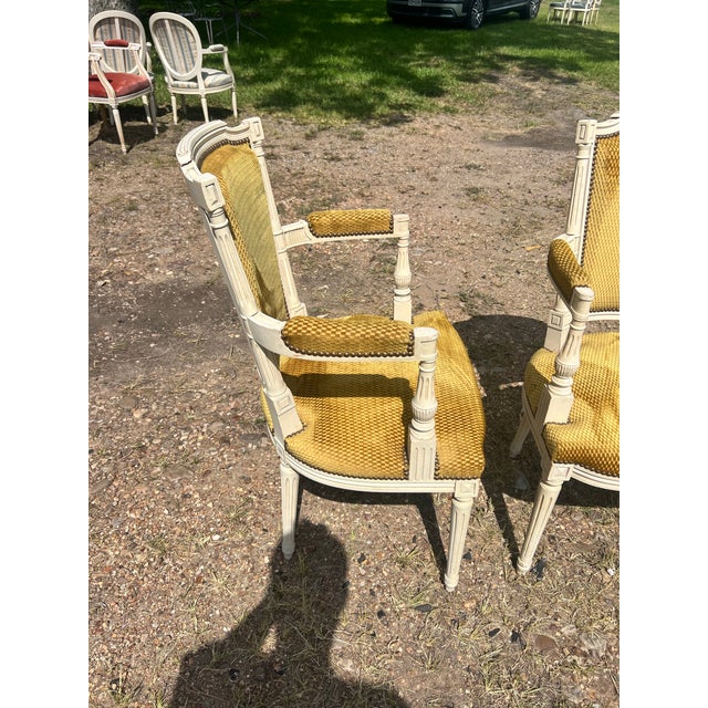 Brass French 19th Century Louis XVI Painted Walnut Arm Chairs - Set of 2 For Sale - Image 8 of 12