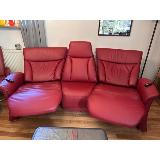 Mid-Century Modern Trapez Reclining 3-Seater Sofa in Bordeaux Red Leather from Himolla For Sale - Image 3 of 10