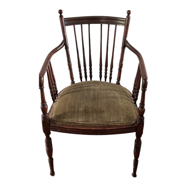 Antique English Spindle Carved Wood Arm Chair For Sale