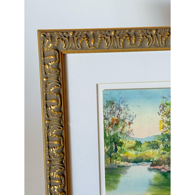 Original Watercolor Landscape in Gilt Scroll Frame, Signed For Sale - Image 4 of 5