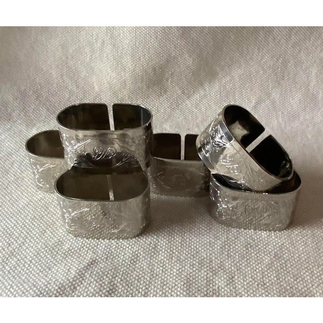 Metal Set of Six English Double Silverplate Napkin Rings - Classical Elegance For Sale - Image 7 of 12