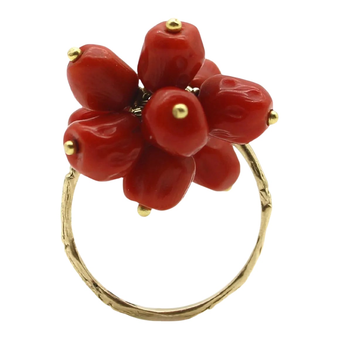 Vintage 18K Gold Coral Berry Cluster Ring Size 6 | Chairish