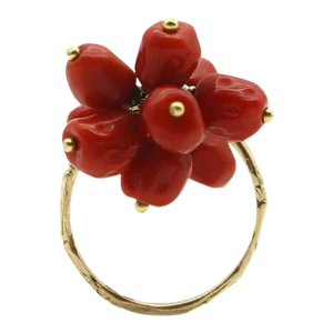 Vintage 18K Gold Coral Berry Cluster Ring Size 6