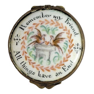 18th C Battersea Bilston Rememberance Enamel Patch Box For Sale