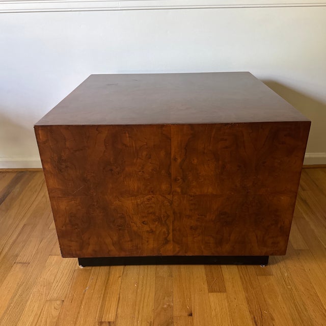 Wood Milo Baughman Style Burled Square Walnut Coffee Table For Sale - Image 7 of 12