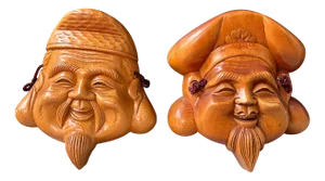 Vintage Japanese Wooden Masks, 1960s, Set of 2