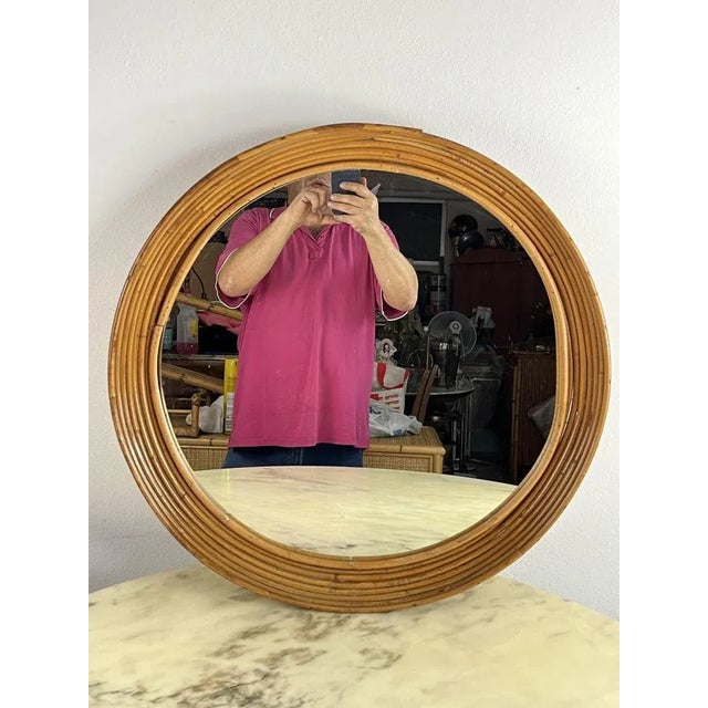 Mid-Century Round Bamboo Mirror, 1960s For Sale - Image 12 of 12