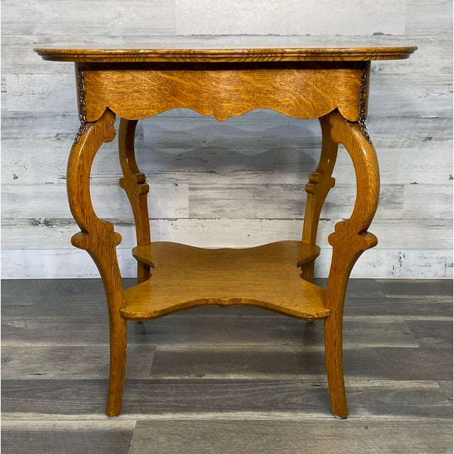 English Antique Quarter Sawn Oak Parlor Occasional End Table For Sale - Image 3 of 7