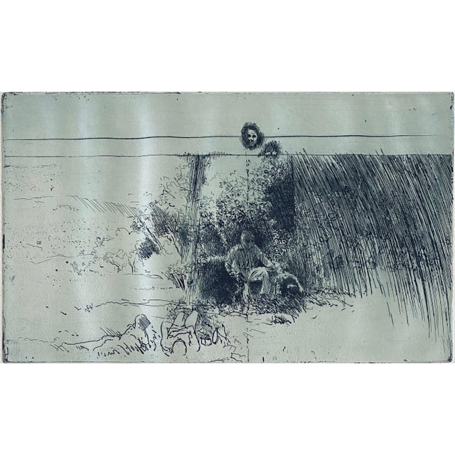 Robert A. Birmelin, Man In Field With Dogs, American Modernist Abstract Etching For Sale