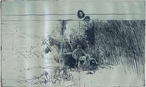 Robert A. Birmelin, Man In Field With Dogs, American Modernist Abstract Etching