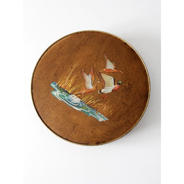 Brown Vintage 70s Hand Painted Ducks Venee Tin For Sale - Image 8 of 12