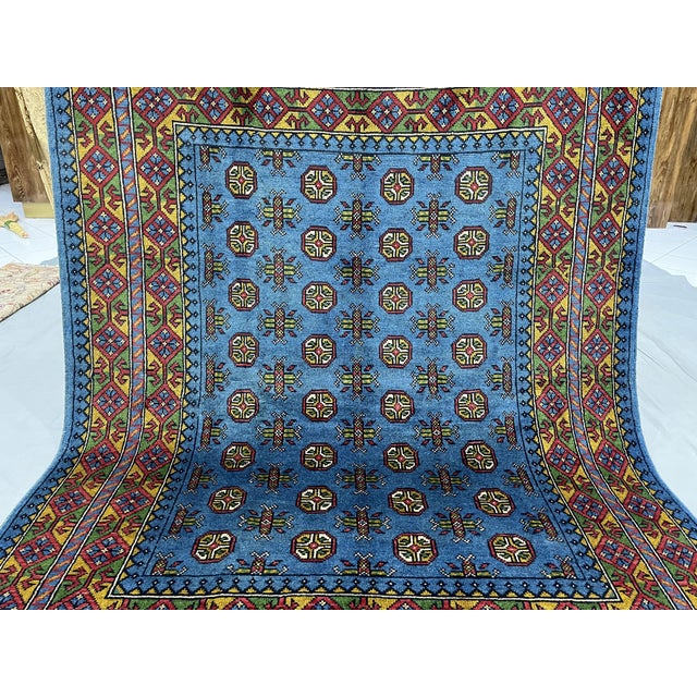 1990s 5'1" X 6'5" Blue Turkmen Mori Gul Geometric Rug For Sale - Image 5 of 17