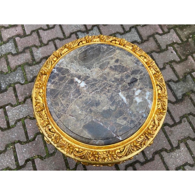 French 1980s French Louis XVI Gold Beech Marble Side Tables Pair For Sale - Image 3 of 12