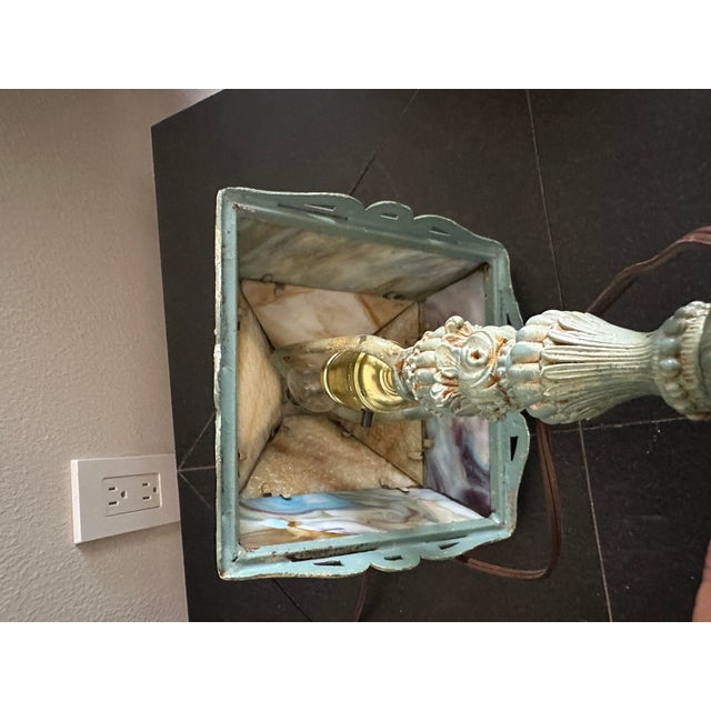 Salem Brothers Art Nouveau Lamp With Slag Glass Shade, Circa 1920s For Sale - Image 4 of 9