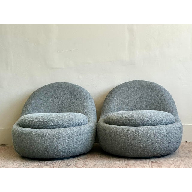 Vintage Boho Contemporary Boucle Swivel Chairs - A Pair For Sale - Image 9 of 9