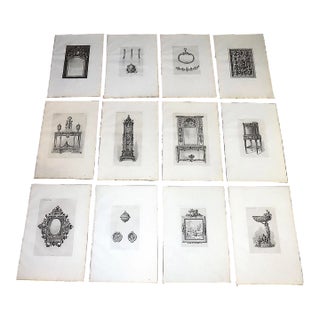 Antique 19th C. Large Folio Black & White Decorative Object Engravings - Set of 12 For Sale