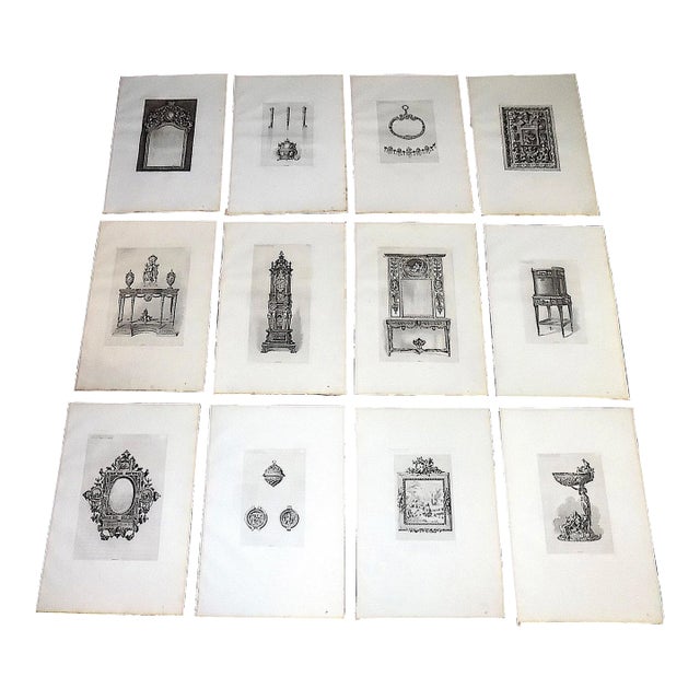 Antique 19th C. Large Folio Black & White Decorative Object Engravings - Set of 12 For Sale