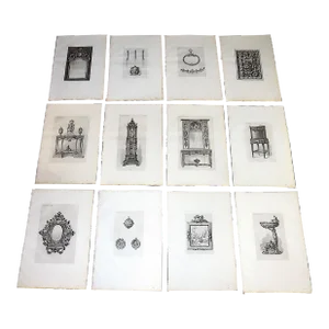 Antique 19th C. Large Folio Black & White Decorative Object Engravings - Set of 12