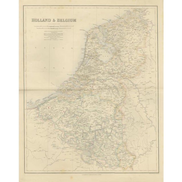 Cream Antique Map of Holland and Belgium with Foreign Possessions Table, 1860 For Sale - Image 8 of 8