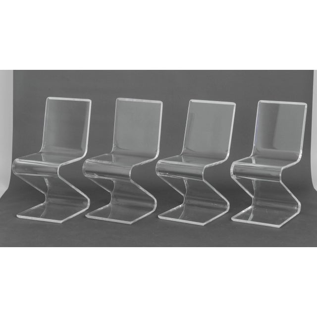 Plastic Modern Clear Acrylic "Z" Dining Chairs, 8 For Sale - Image 7 of 14