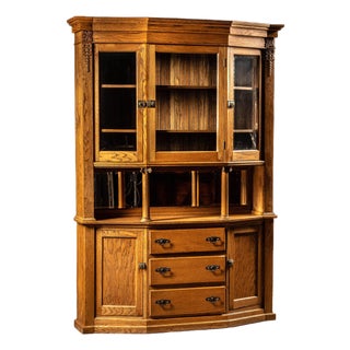 Early 20th Century Massive Oak Sideboard Hutch With Columned Buffet For Sale
