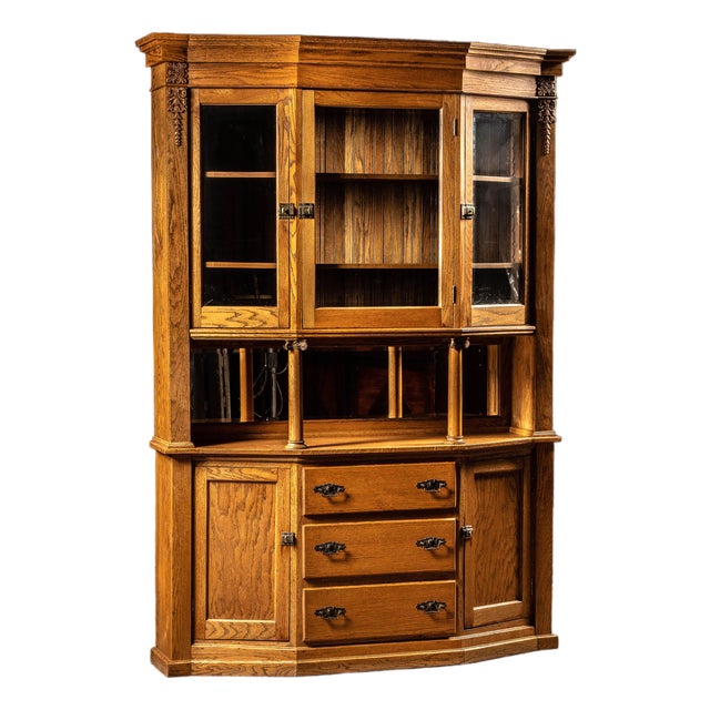 Early 20th Century Massive Oak Sideboard Hutch With Columned Buffet For Sale