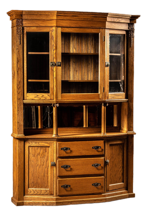 Early 20th Century Massive Oak Sideboard Hutch With Columned Buffet