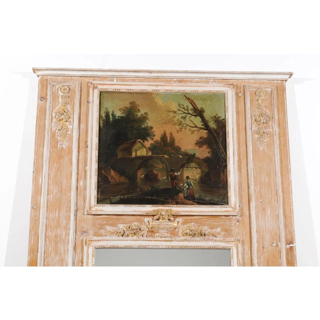 Wood 1790s French Louis XVI Trumeau Mirror with Original Painting and Gilt Details For Sale - Image 7 of 12