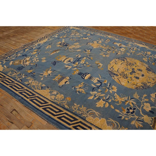 1920s 1920s Blue Antique Greek Key Rectangle Hand Knotted Pile Wool 9' X1 4' 4" Rug For Sale - Image 5 of 7
