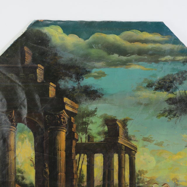 Traditional Vintage Octagonal Oil Painting - Classical Roman Ruins Capriccio Landscape For Sale - Image 3 of 11