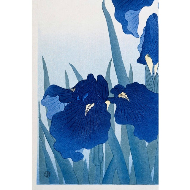 Blue Iris Flowers by Ohara Koson, Japanese Woodblock Print, 24" X 36" For Sale - Image 4 of 12