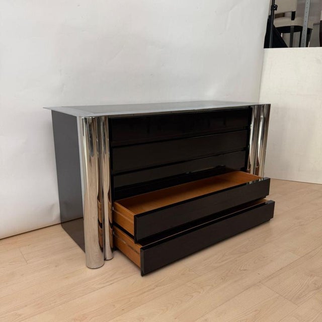 Chest of Drawers in Black Lacquer and Chrome by A. Mosca for Cinova, Italy, 1969 For Sale - Image 6 of 18