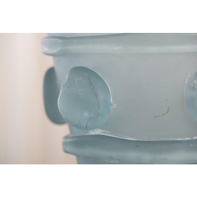 Mid-Century Modern Vintage Frosted Aqua Glass Vase For Sale - Image 3 of 18