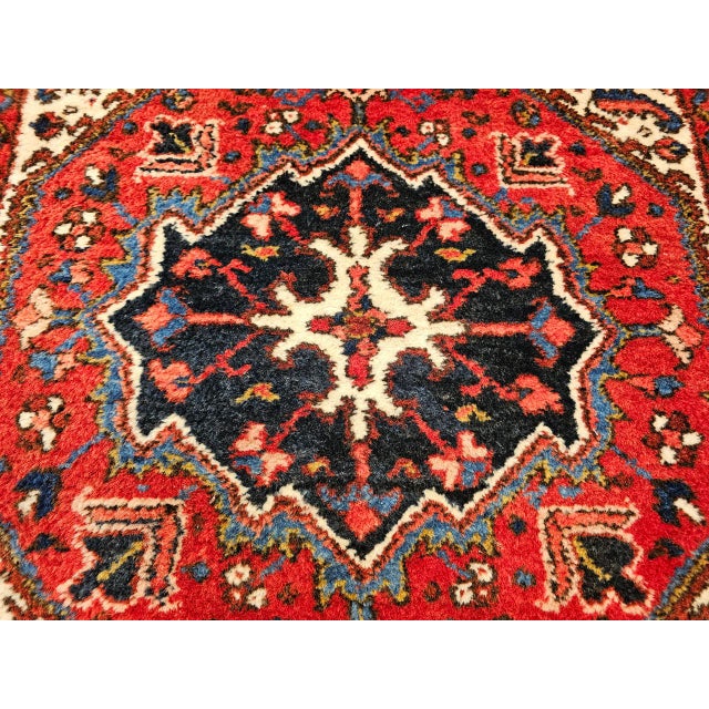 Vintage Persian Heriz Rug, Hand-Knotted Wool, Geometric Medallion Pattern, Red & Ivory, 3x5 For Sale - Image 15 of 17