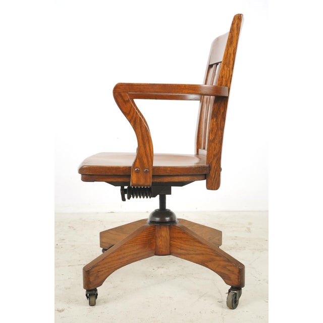 Antique Solid Oak Swivel Office Chair For Sale - Image 4 of 7