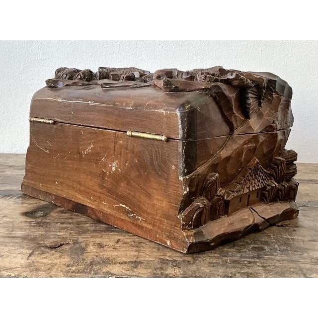 Wood Vintage Hand Carved Asian Landscape Wood Box For Sale - Image 7 of 12