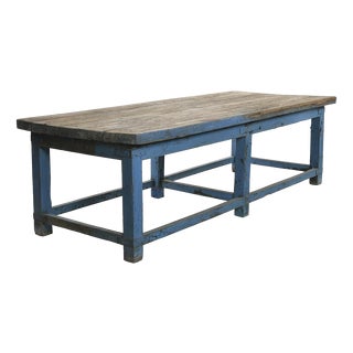 Teak Worktable with Blue Patina For Sale