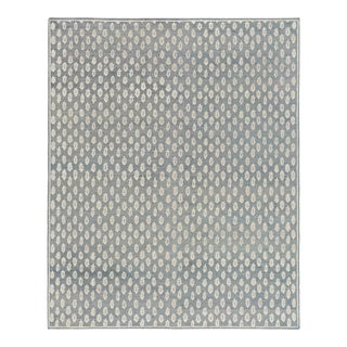 Rug & Kilim’s Modern Block Print Runner Rug in Blue with White Floral Pattern - 3x8 For Sale